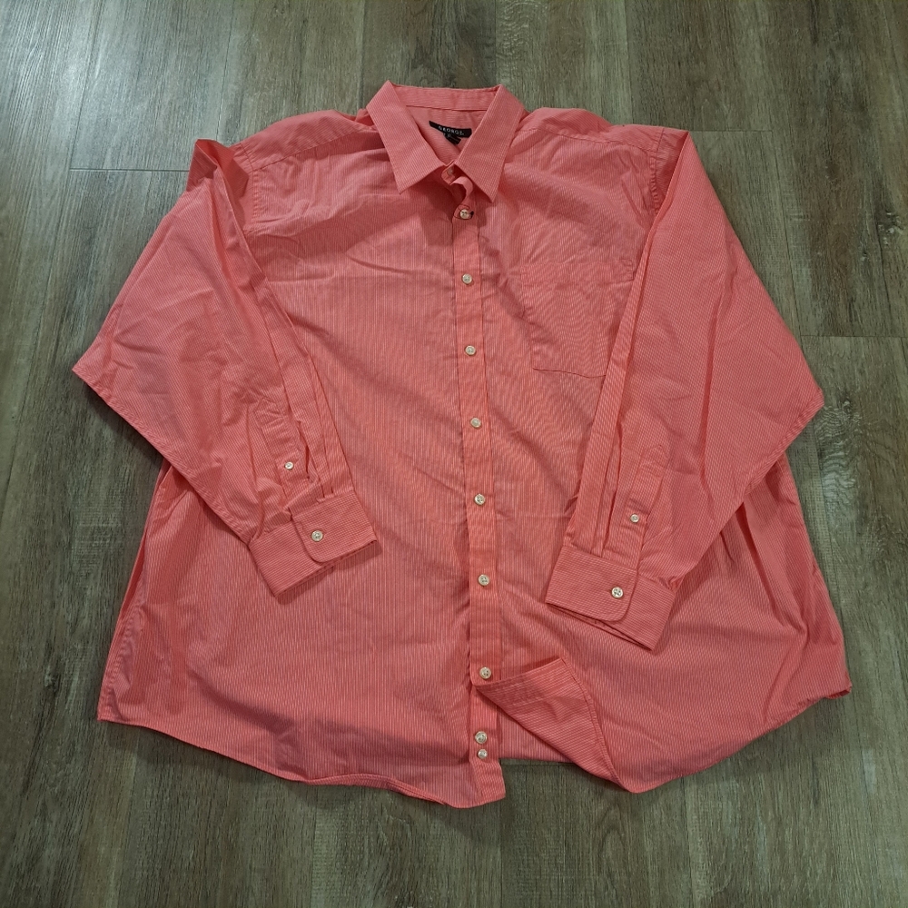 GEORGE Men's Coral Striped Button-Up Shirt Men's Size 3XL